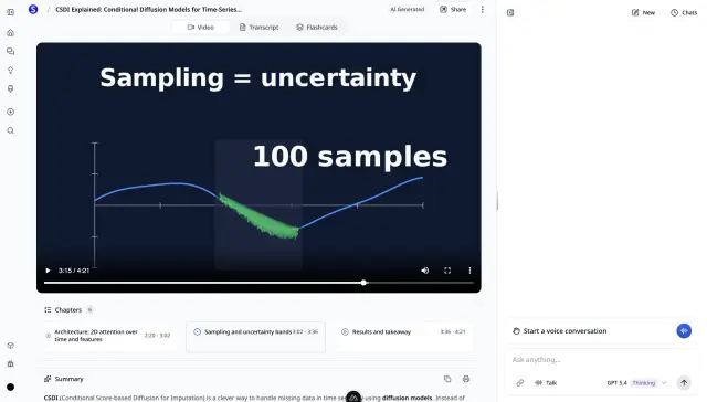 AI Video Lecture Generator — animated explainer with chapters, captions, and transcript
